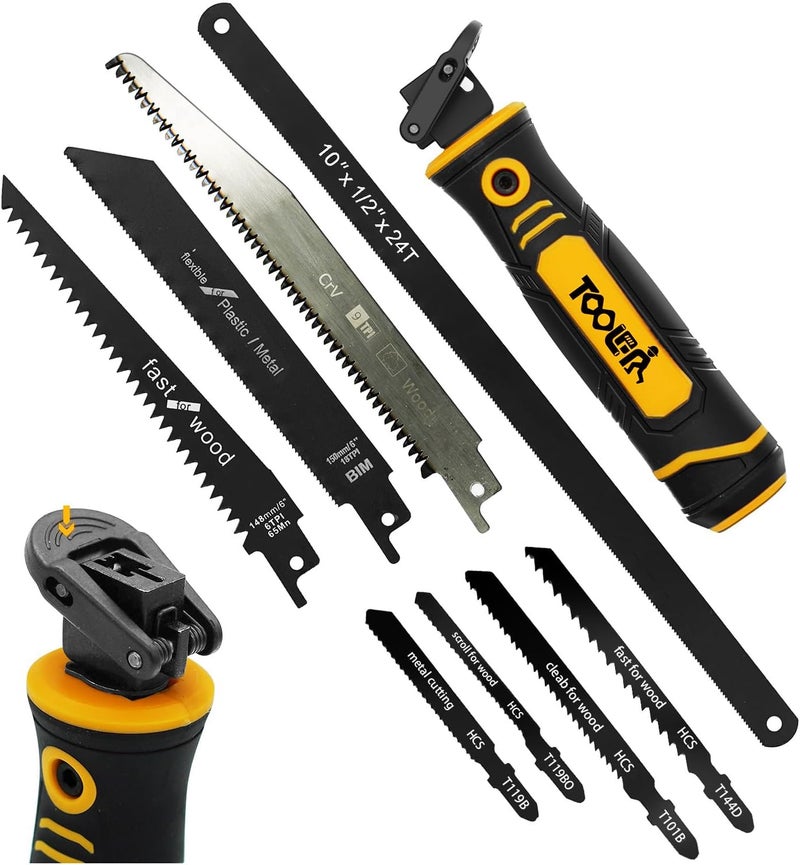 TOOLAN 8-In-1 Multi Blades Hand Saw, Drywall Cutter. Hacksaw. Long Blade Hand Saw, Jab Saw, For Cutting Drywall, Sheetrock, Wood, Metel, Plastic, Plywood. Blade Quick Change Mechanism. - Image 1